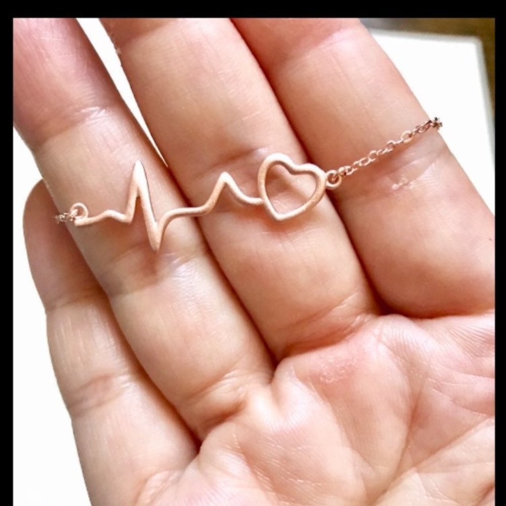 Rose gold over sterling heartbeat ekg necklace